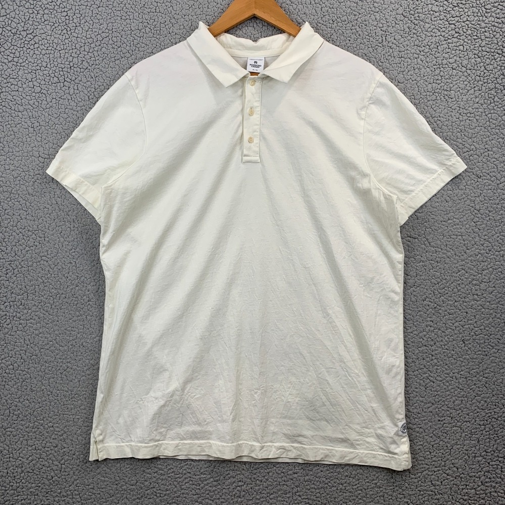 Reigning Champ Polo Shirt Mens XL White Button Solid Solotex Golf Tennis Casual